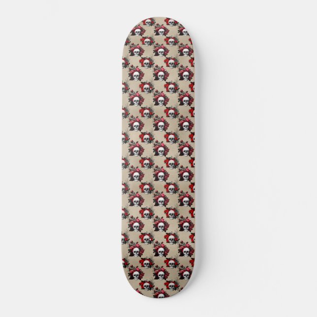 Gotiska blomskalleblommor mini skateboard bräda 18,5 cm (Framsida)