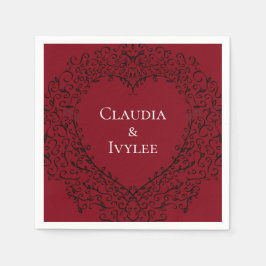 Gotiska bröllopservetter för röd och svart hjärta pappersservett