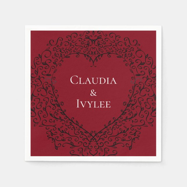 Gotiska bröllopservetter för röd och svart hjärta pappersservett (Framsidan)