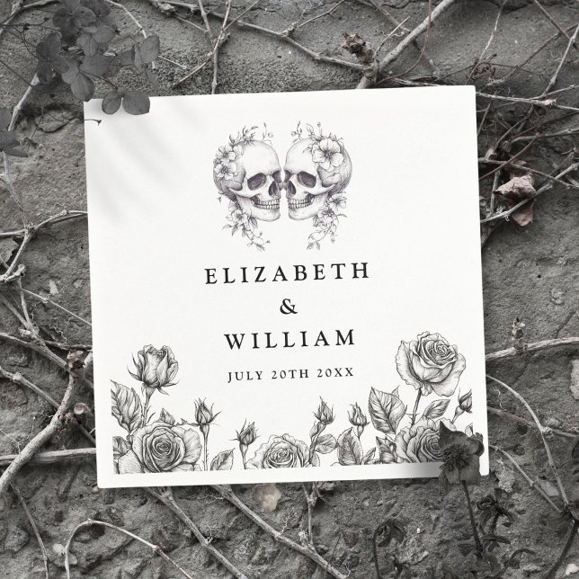 Gotiska dödskallar Blommig elegant gotiskt bröllop Pappersservett (Skapare uppladdad)