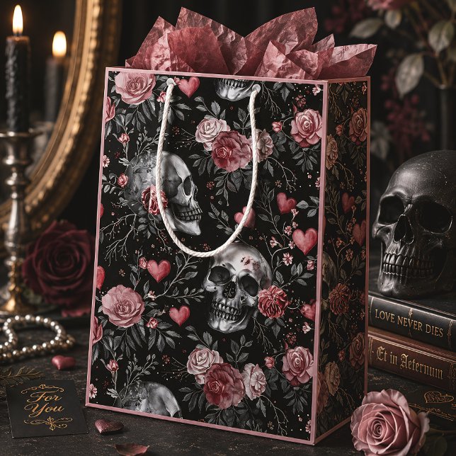 Gotiska Dödskallar & Rosa Rosor Mörk Romantik (Skapare uppladdad)