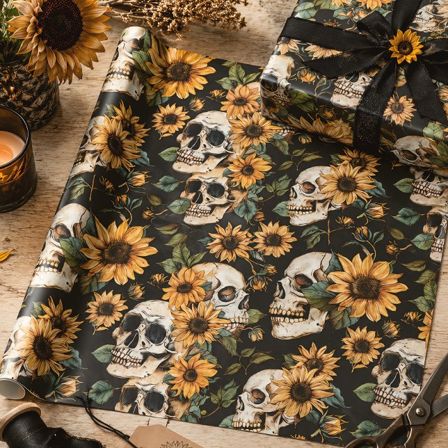 Gotiska Dödskallar & Solrosor Sommar Goth Presentpapper (Skapare uppladdad)