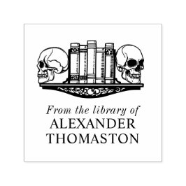 Gotiska dödskallebokstöd på en hylla Biblioteksbok Självfärgande Stämpel