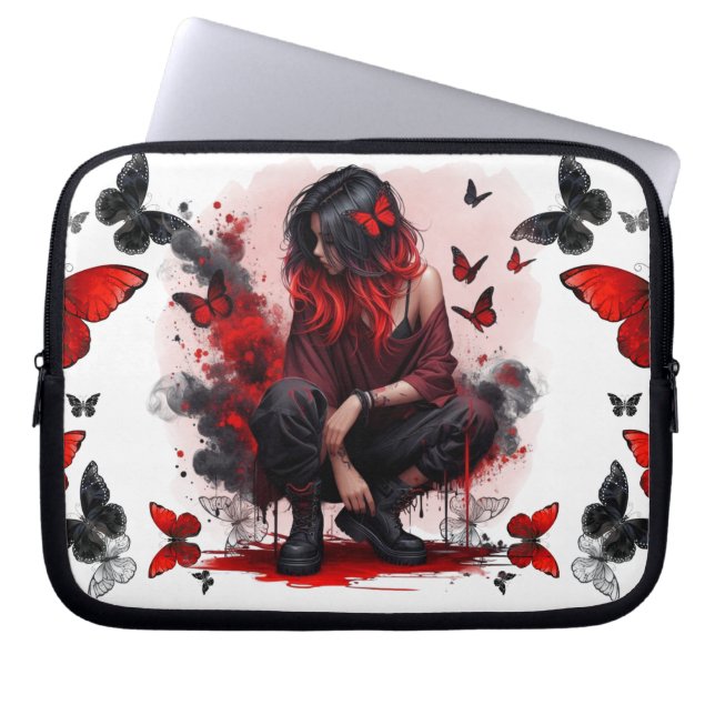 Gotiska fjärilar & Lady fantasin Laptop Fodral (Framsidan)