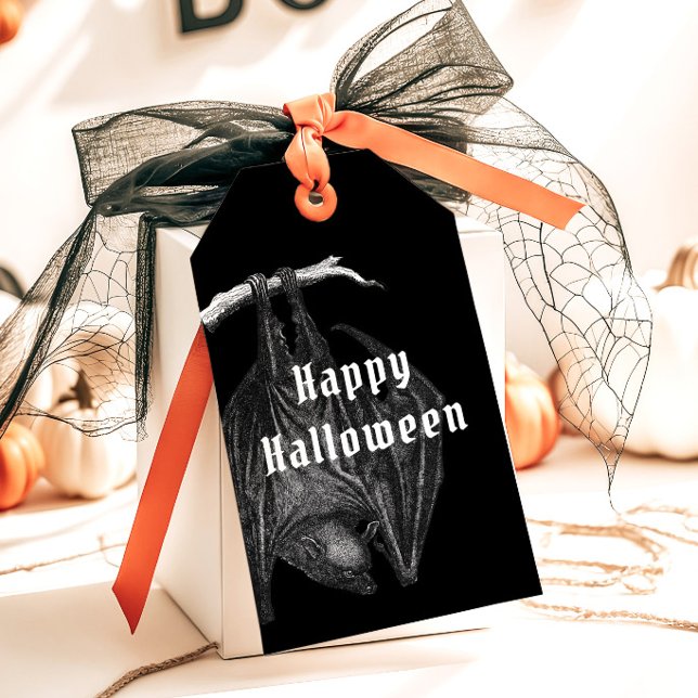 Gotiska fladdermöss Glad Halloween-fest Presentetikett (Gothic Bats Happy Halloween Party Gift Tags)