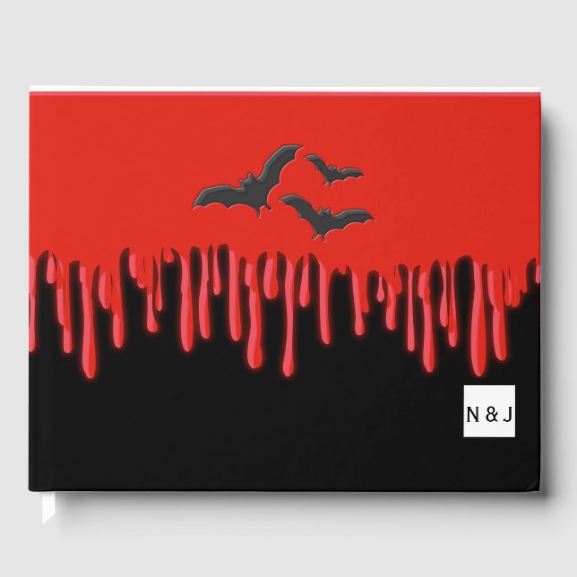 Gotiska fladdermöss och rött droppande blod Hallow Gästböcker (Framsida)