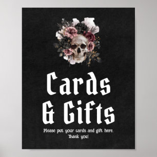 Gotiska Halloween blommiga skalle kort och present Poster