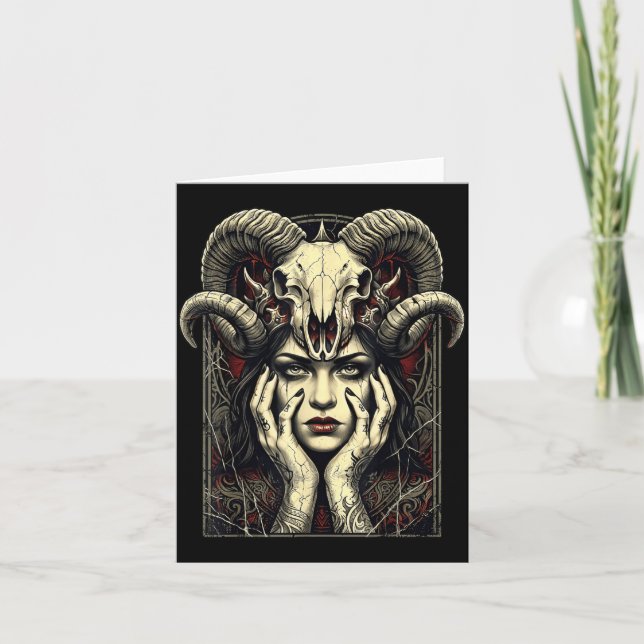 Gotiska horn Ockult Häxa Fantasy Demon Flicka Kort (Framsida)