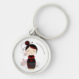 Gotiska Kokeshi högvärdiga Keychain Rund Silverfärgad Nyckelring