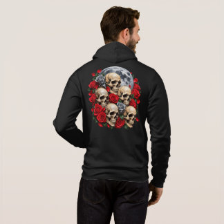 Gotiska kranier och röda rosor Fullmåne Herr Hoodi T Shirt
