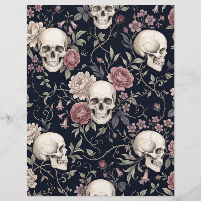 Gotiska kranier & vintage rosor Scrapbookpapper (Framsida)