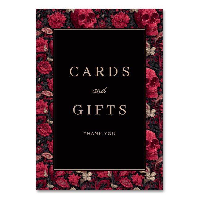 Gotiska röda blomsterliknande dödskallar kantlist bordsnummer (Framsidan)