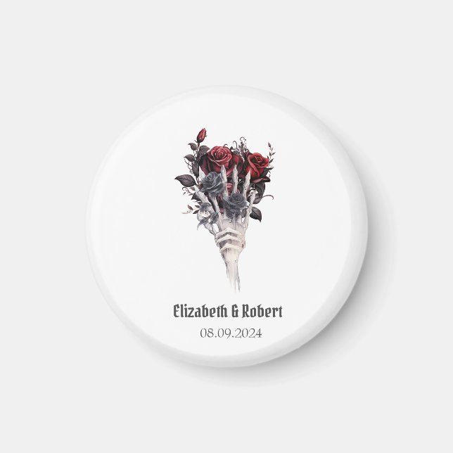 Gotiska röda rosor skelett bröllop  magnet (Framsidan)