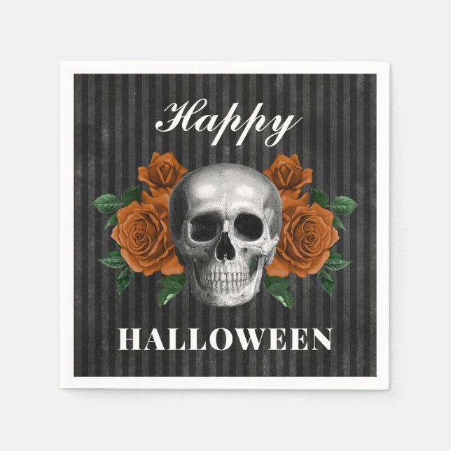 Gotiska rosor & dödskalle Gott Halloween  Pappersservett (Framsidan)