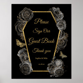 Gotiska rosor kista bröllopsgästbok bordsskylt poster