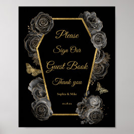 Gotiska rosor kista bröllopsgästbok bordsskylt poster