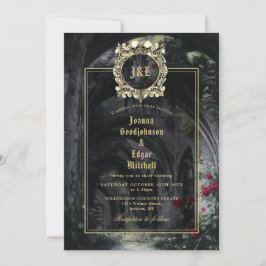 Gotiska ruiner rosor monogram allt i ett bröllop inbjudningar