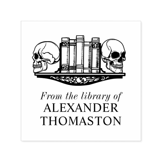 Gotiska skallra bokstöd på en hylla Biblioteksbokn Självfärgande Stämpel (Design)