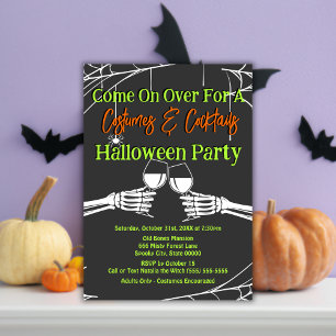 Gotiska Skelett Halloween-kostymer & Cocktaildryck Inbjudningar