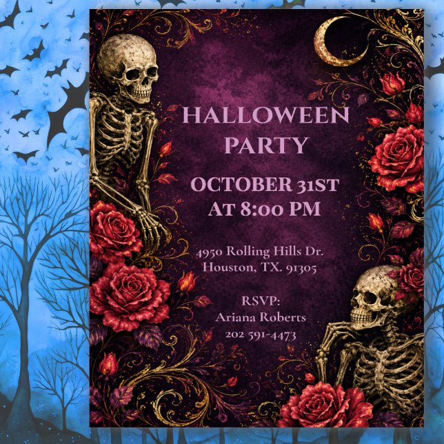 Gotiska skelettrosor Halloween-fest Inbjudningar (Skapare uppladdad)