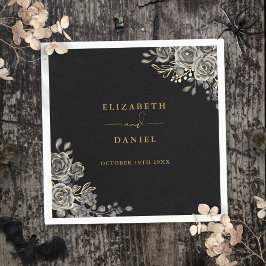 Gotiska svarta och gyllene rosor blommande bröllop pappersservett