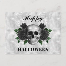 Gotiska svarta rosor & dödskalle God Halloween Vykort