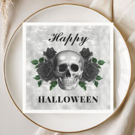 Gotiska svarta rosor & dödskalle Gott Halloween Pappersservett