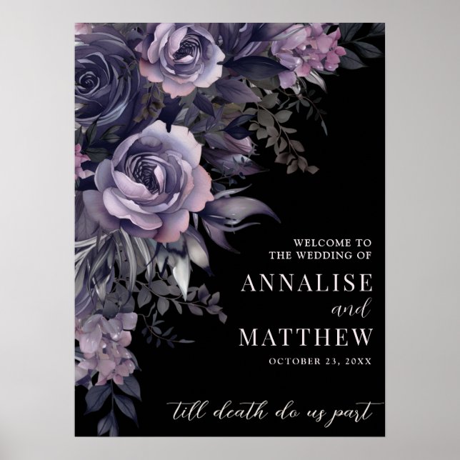 Gotiskt blomsterbröllop välkomstskylt poster (Framsidan)