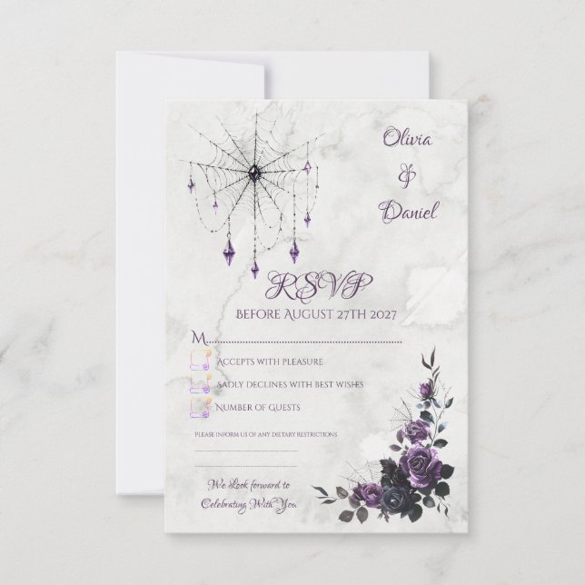 Gotiskt bröllop RSVP-kort Floral Dark Romance OSA Kort (Framsida)
