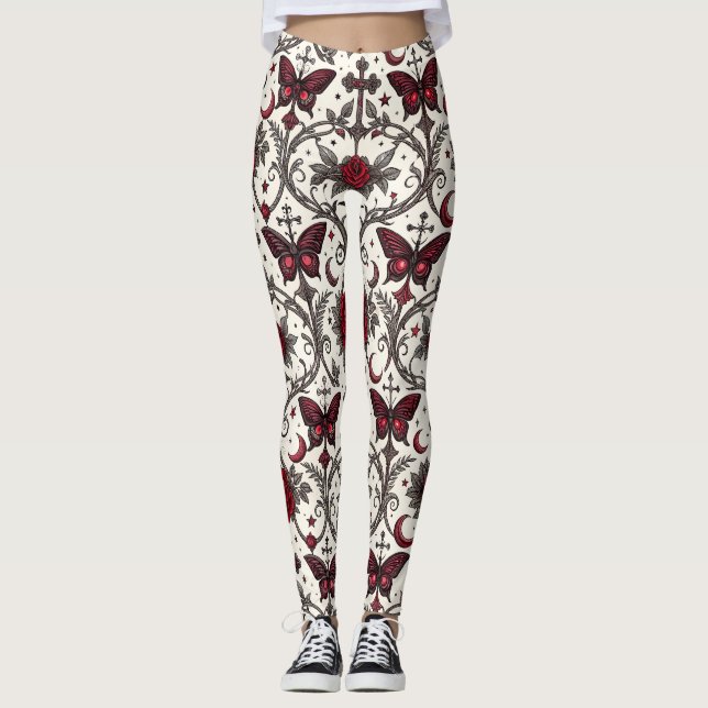 Gotiskt fjäril blomster mönster (2) leggings (Framsida)