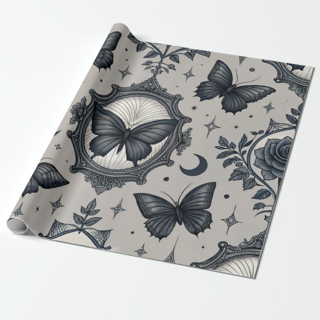 Gotiskt fjäril blomster mönster (2) presentpapper (Utrullad)