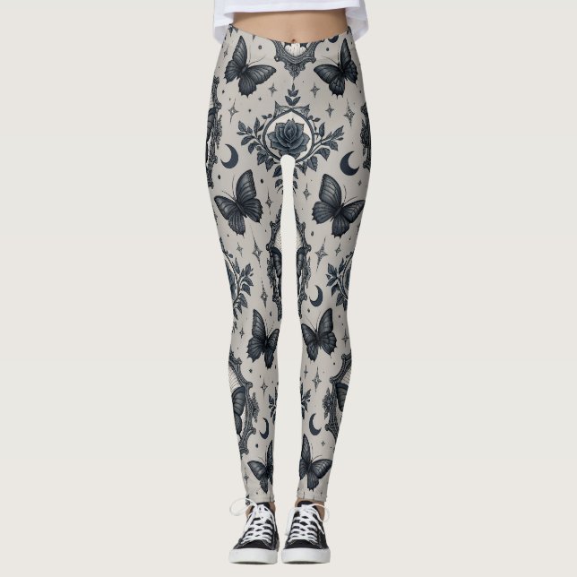 Gotiskt fjäril blomster mönster (3) leggings (Framsida)