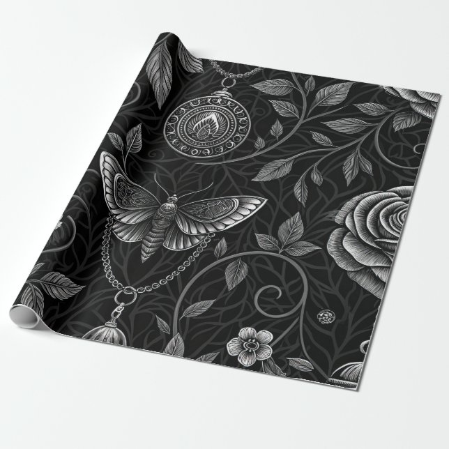 Gotiskt fjäril blomster mönster (3) presentpapper (Utrullad)