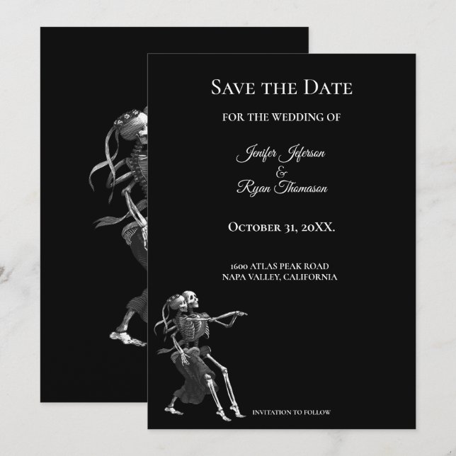 Gotiskt halloween bröllop save the date inbjudan (Fram/baksida)