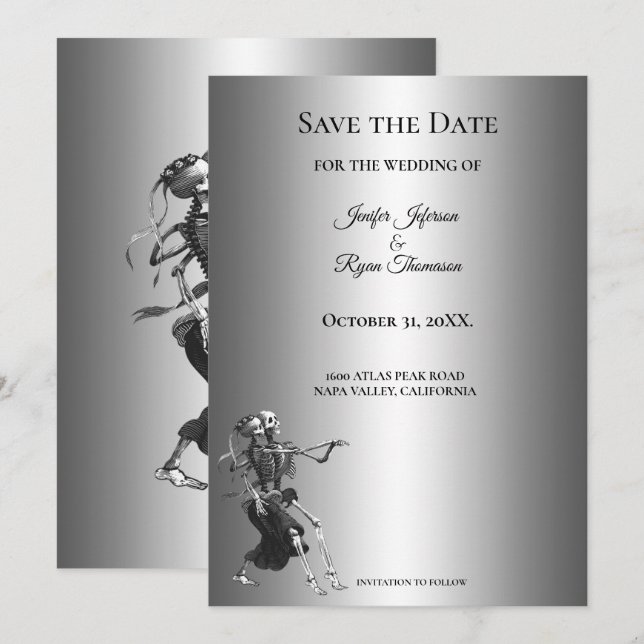 Gotiskt halloween bröllop save the date inbjudan (Fram/baksida)
