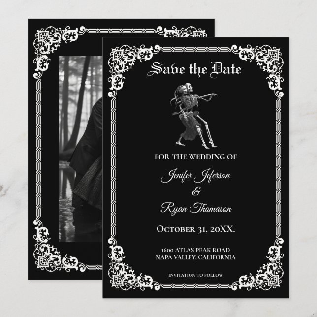 Gotiskt halloween bröllop save the date inbjudan (Fram/baksida)