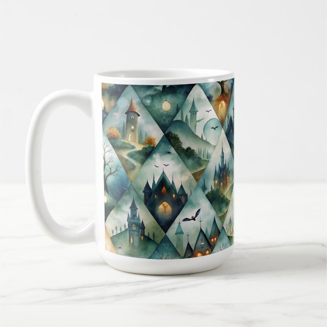 Gotiskt Halloween Slott Mönster Kaffemugg (Vänster)