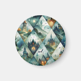 Gotiskt Halloween Slott Mönster Magnet