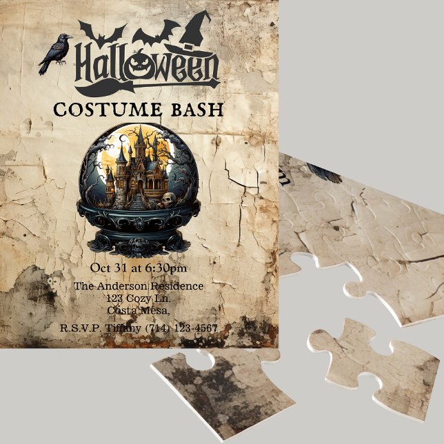 Gotiskt hus i snöglob Halloweenfest-inbjudan Pussel (Skapare uppladdad)