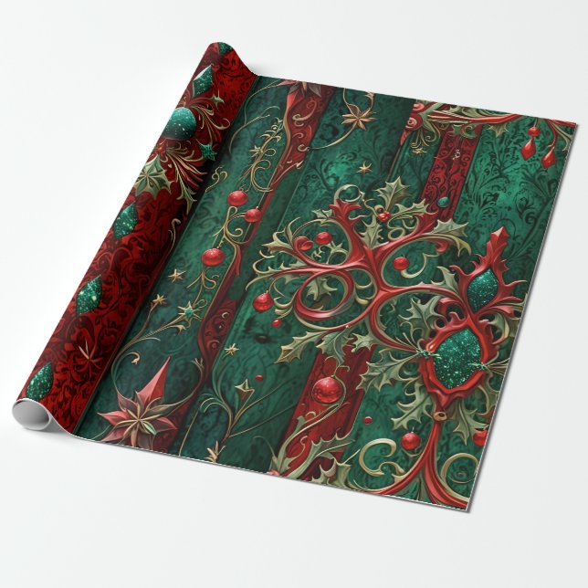 Gotiskt julinpackningspapper presentpapper (Utrullad)