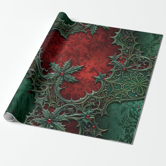 Gotiskt julinpackningspapper presentpapper (Utrullad)