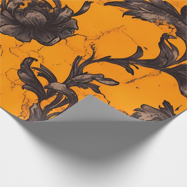 Gotiskt orangeblommande blomsterinpackningspapper presentpapper (Hörn)