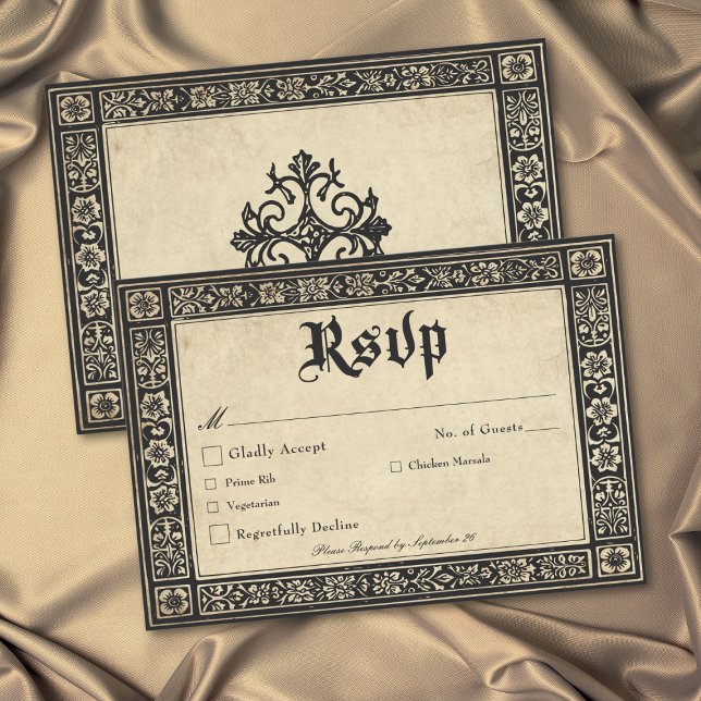 Gotiskt Pergament Medeltida Tills Döden Bröllop OSA Kort (Gothic Parchment Medieval Until Death Wedding RSVP Card)