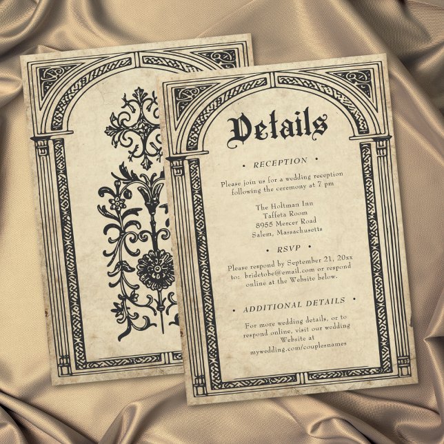Gotiskt Pergament Medeltida Tills Döden Bröllop Tilläggskort (Gothic Parchment Medieval Until Death Wedding Enclosure Card)