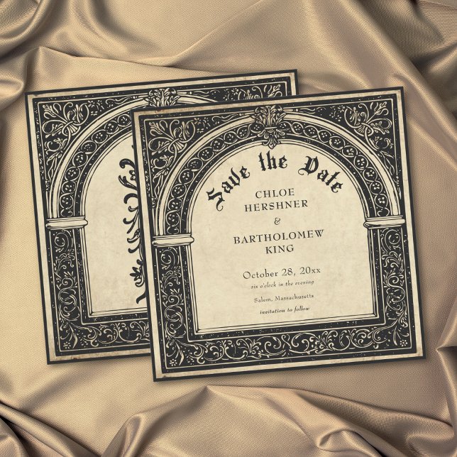 Gotiskt Pergament Medeltida Tills Döden Gifter sig Spara Datumet (Gothic Parchment Medieval Until Death Wedding Save The Date)
