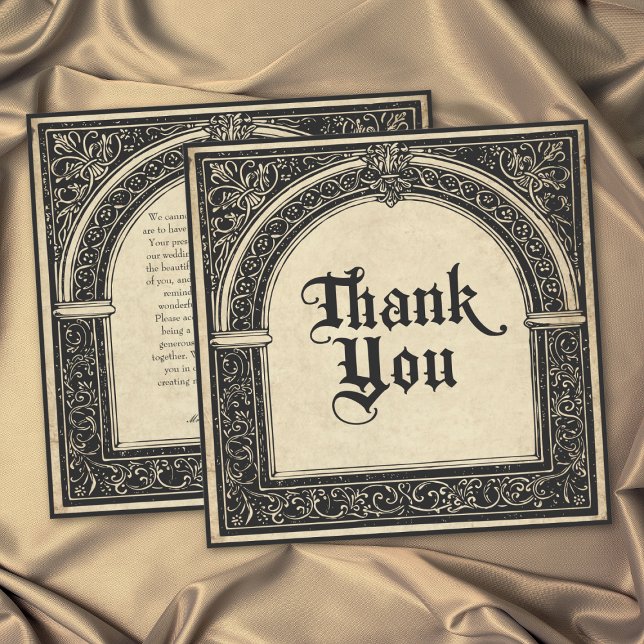 Gotiskt Pergament Medeltida Tills Döden Tack Kort (Gothic Parchment Medieval Until Death Wedding Thank You Card)