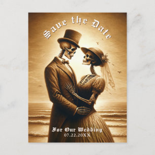 Gotiskt sepia skelettpar bröllop Save the Date Meddelande Vykort