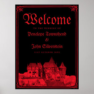 Gotiskt slott Bröllop Välkommen Svart Rött Poster