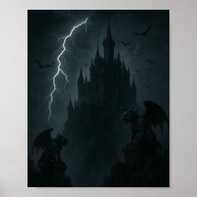 Gotiskt slott och gargoyler-affisch poster (Framsidan)