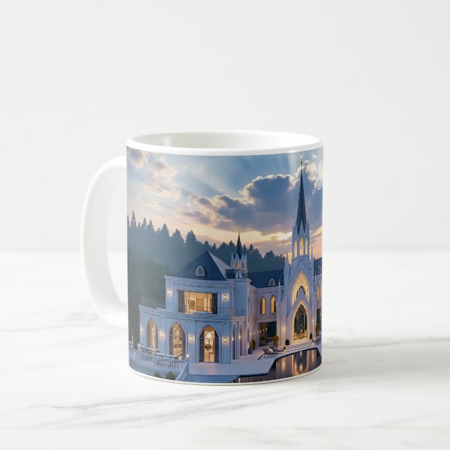 Gotiskt slott vid skymning – Lyxig naturmuggdesign Kaffemugg (Framsida vänster)